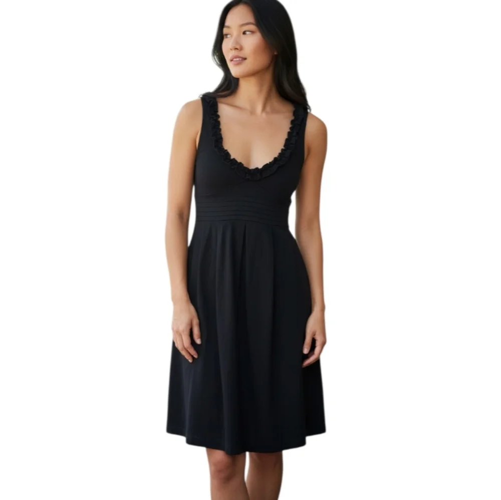 J.CREW BLACK RUFFLE DRESS SZ.2 EUC.